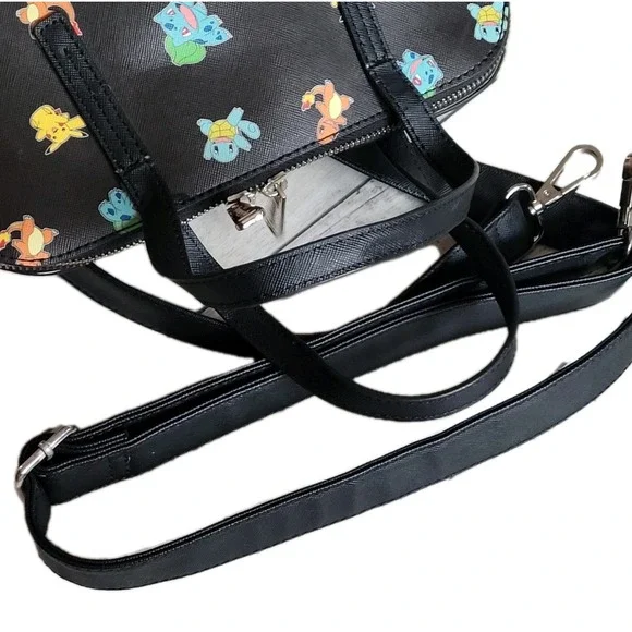 Loungefly Pokémon Black Purse RARE Retired All-Over Print Starters HEART LOGO - Picture 9 of 15